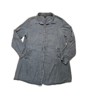 Coco Carmen Womens Large XL Denim Jean Shirt Dress Convertible Roll Tab Sleeve